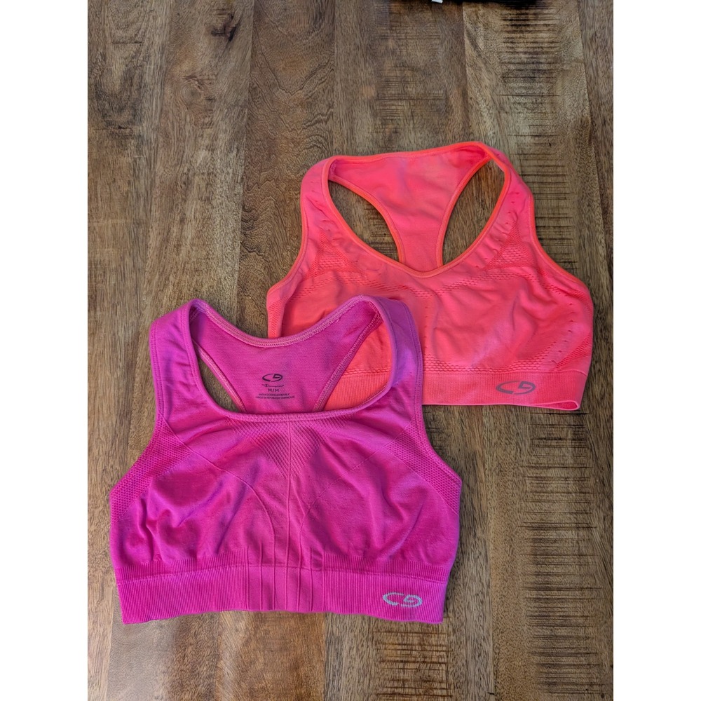 C9 Champion Seamless Racerback Sports Bra Set 2pk Pink Orange Medium N9583